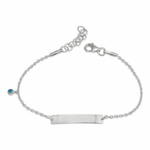 Pulsera con Placa de Plata Circon Azul - DIB00076RH