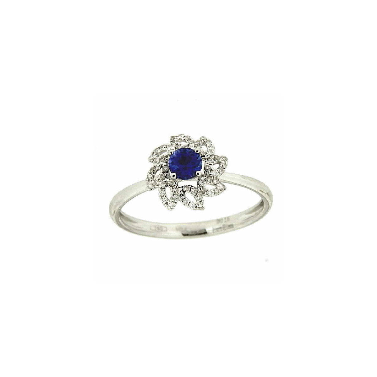 Anillo Flor con Zafiro Azul Central - Br - R6209AB2Z