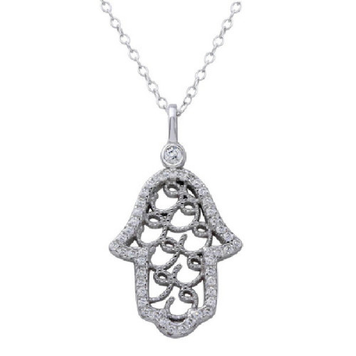 Colgante Hamsa De Plata Rodinada Con Circones - BGP01269
