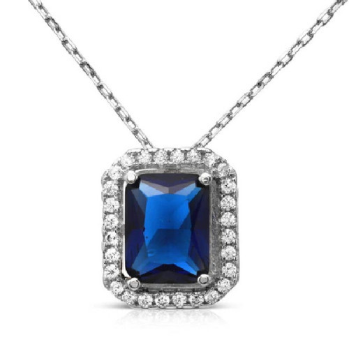 Colgante Roseta Con Circones Blanco Central Azul Plata Rodinada - BGP01174BLU