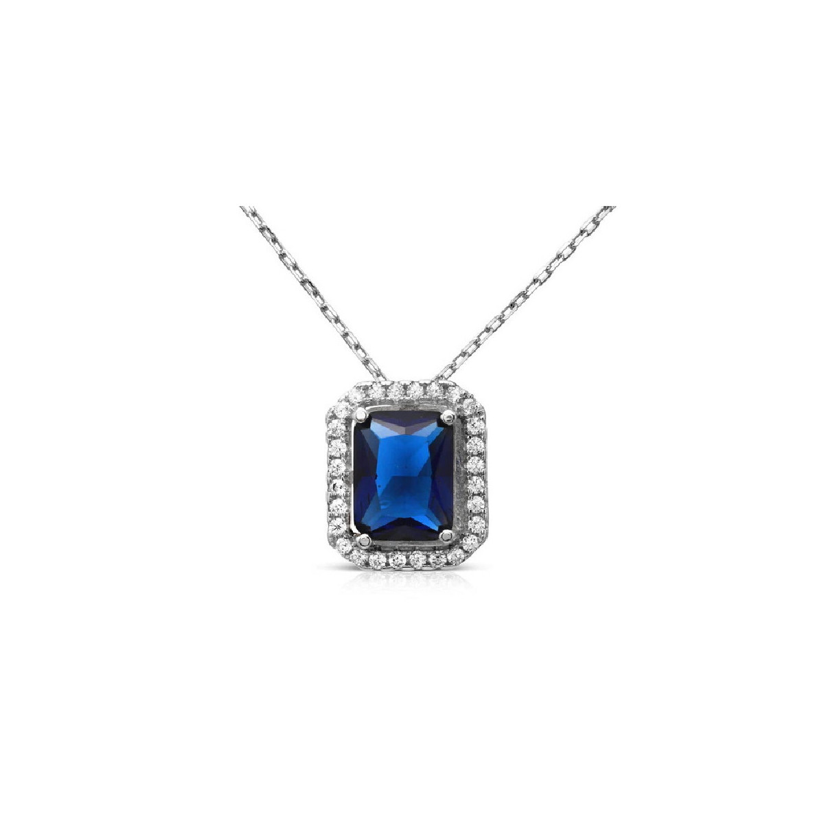 Colgante Roseta Con Circones Blanco Central Azul Plata Rodinada - BGP01174BLU