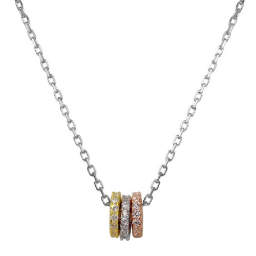 Collar De Plata 3 Anillos Tricolor Circon Al Centro - STP01556TRI