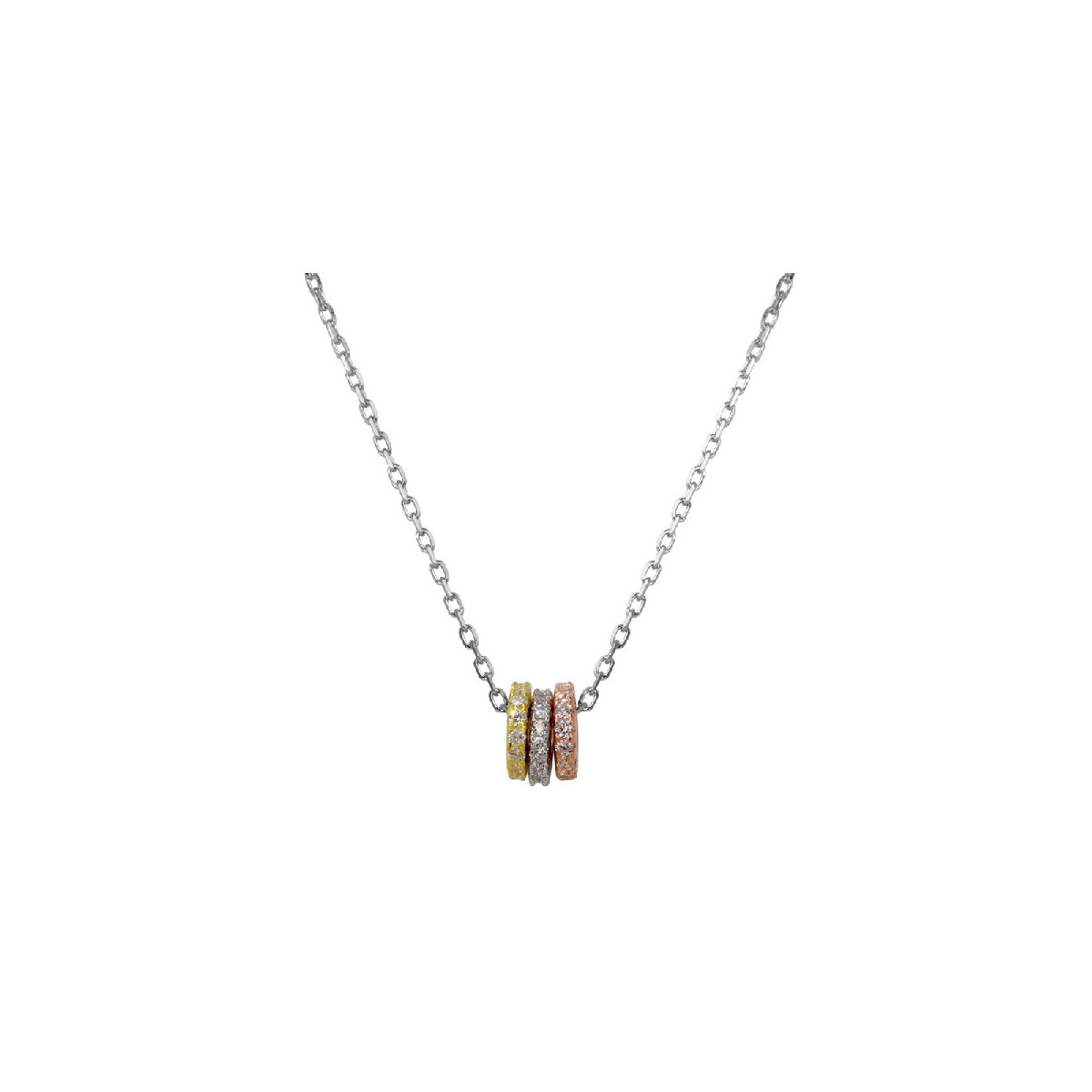 Collar De Plata 3 Anillos Tricolor Circon Al Centro - STP01556TRI