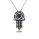 Gargantilla Hamsa De Plata Rodinada Negra Mano Con Circones Blanco Central Azul - GMN00004N