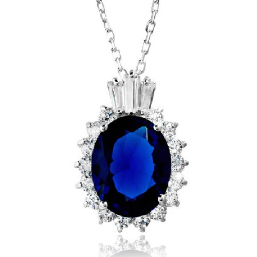Gargantilla Roseta Plata Rodinada Con Circones Blanco Central Azul - BGP01188BLU
