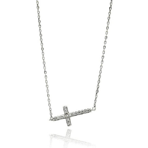 Gargantilla Cruz De Plata Rodinada Con Circones - BGP00671