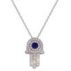 Gargantilla Hamsa De Plata Rodinada Con Circones Blanco Central Azul - GMN00004