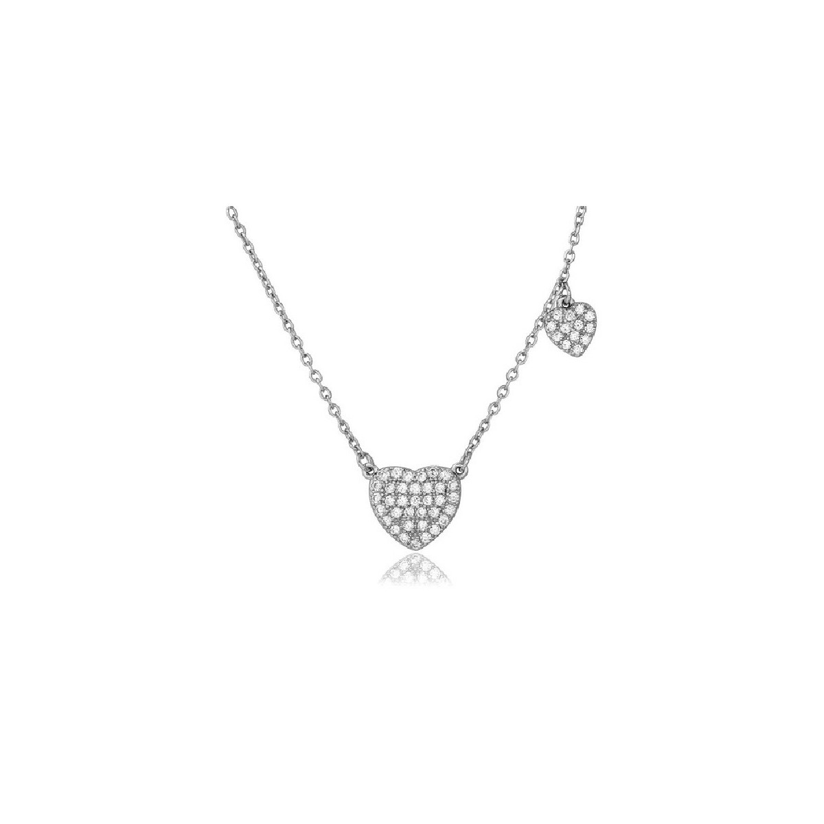 Gargantilla Dos Corazones De Plata Rodinada Con Circones Pave - BGP01089