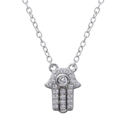 Gargantilla Pequeño Hamsa De Plata Con Circones - BGP01267