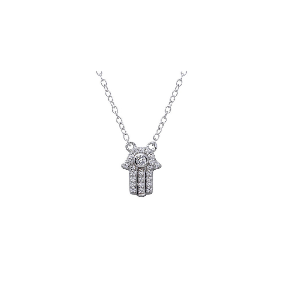 Gargantilla Pequeño Hamsa De Plata Con Circones - BGP01267