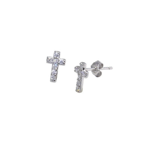 Par Aros Cruz De Plata Rodinada Con Circones - STS00169-AR