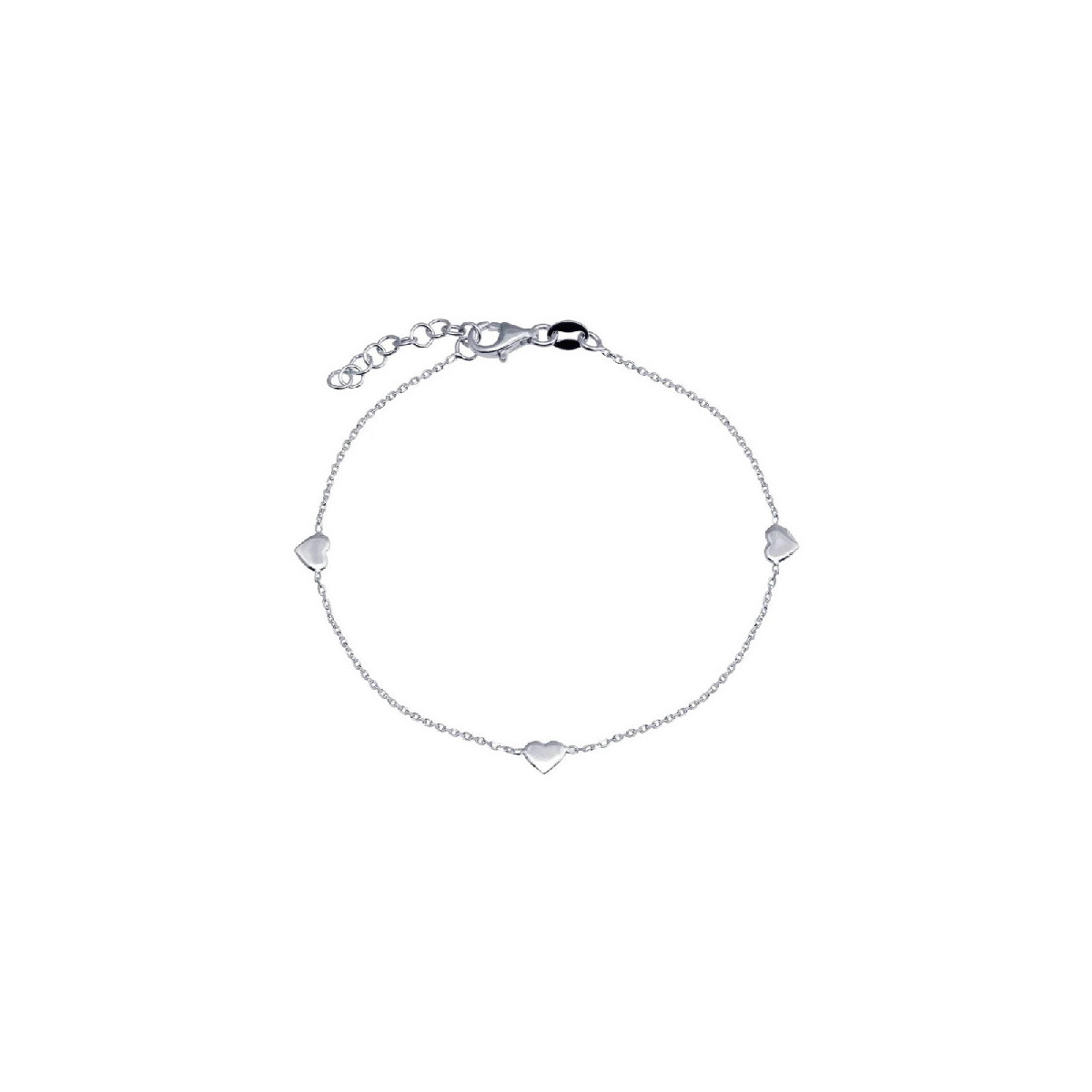 Pulsera De Plata 3 Corazones Chapada En Rodio - VGB23RH