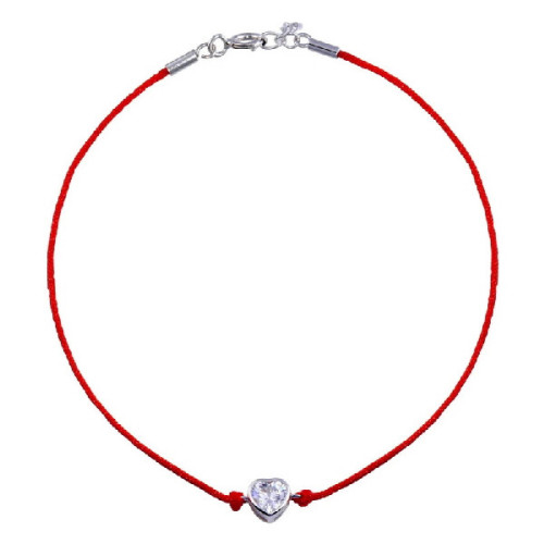 Pulsera Ajustable Hilo Rojo Con Corazon Circon De Plata Rodinada - STB00599