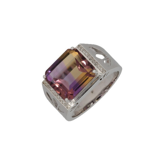 Anillo Oro Blanco Bolivianita Diamante - 9,90 0,0,6PTS