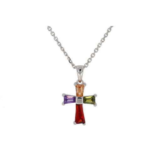 Cadena con Cruz de Plata Circon de Color - CZ20141MC