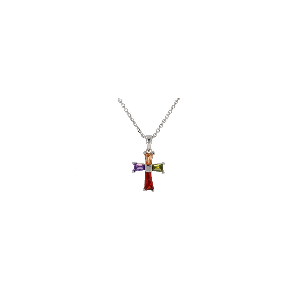 Cadena con Cruz de Plata Circon de Color - CZ20141MC